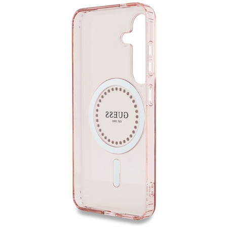 Guess Rhinestones Printed Classic Logo MagSafe - Etui do Samsung Galaxy S25 (różowy) (GUHMS25SPFTDTEP)