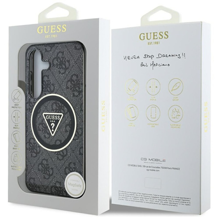 Guess 4G Glitter Triangle Buttons MagSafe - Etui do Samsung Galaxy S25+ (czarny) (GUHMS25MHG4PRTGK)