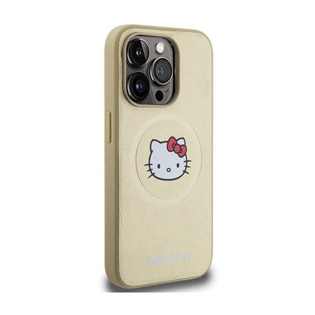 Hello Kitty Leather Kitty Head MagSafe - Etui iPhone 15 Pro (złoty) (HKHMP15LPGHCKD)