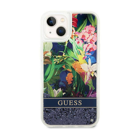 Guess Liquid Glitter Flower – Etui iPhone 14 (niebieski) (GUHCP14SLFLSB)