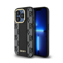 DKNY Leather Checkered Mono Pattern MagSafe - Etui iPhone 15 Pro Max (czarny) (DKHMP15XPCPVSLK)