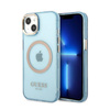 Guess Gold Outline Translucent MagSafe - Etui iPhone 13 (niebieski) (GUHMP13MHTCMB)