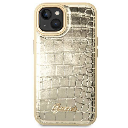 Guess Croco Collection – Etui iPhone 14 Plus (złoty) (GUHCP14MHGCRHD)