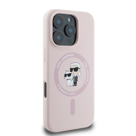 Karl Lagerfeld Silicone Karl & Choupette Ring MagSafe - Etui iPhone 16 Pro (różowy) (KLHMP16LSCMKCRHP)