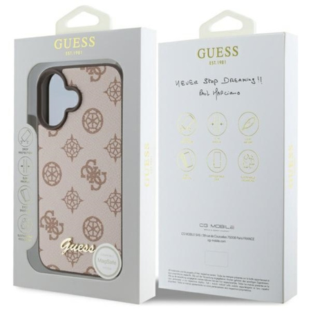 Guess Peony Script MagSafe - Etui iPhone 16 (brązowy) (GUHMP16SPGPYSW)