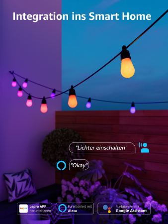 Lepro 30M ZB1 AI Outdoor String Lights - inteligentne wielokolorowe lampki zewnętrzne (30 m) (ZB1-30-EU)