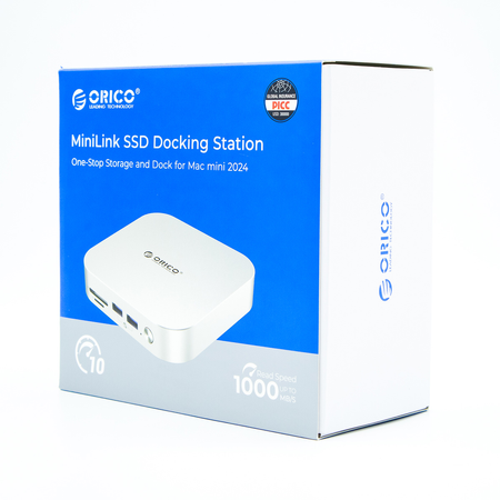 Orico Stacja dokująca do MacMini M4, USB-C 10 Gbps, z obudową M.2 NVMe/NGFF, metalowa (M49P-EU-SV-BP)