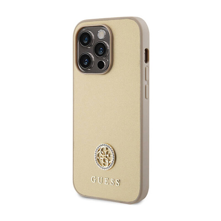 Guess 4G Strass Metal Logo - Etui iPhone 15 Pro Max (złoty) (GUHCP15XPS4DGPD)