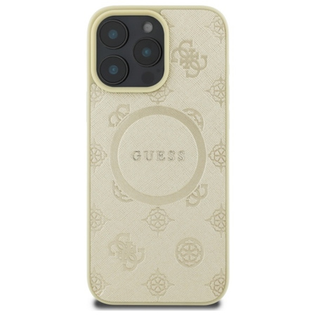 Guess Saffiano Peony Classic Logo MagSafe - Etui iPhone 16 Pro Max (złoty) (GUHMP16XPSAPSMED)