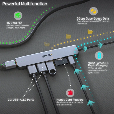 Unitek Hub USB-C aluminium 7w1 USB-C - szary (H1118A)