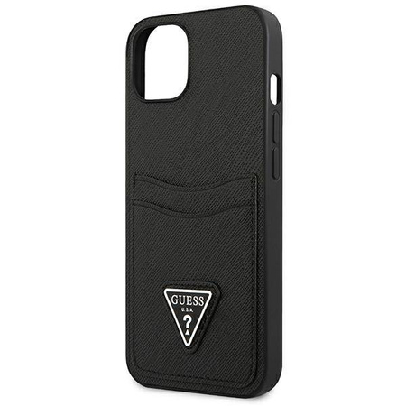 Guess Saffiano Double Card Triangle - Etui iPhone 13 mini (czarny) (GUHCP13SPSATPK)