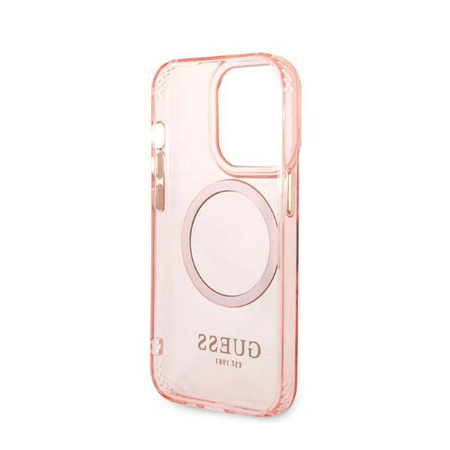 Guess Gold Outline Translucent MagSafe - Etui iPhone 14 Pro (różowy) (GUHMP14LHTCMP)