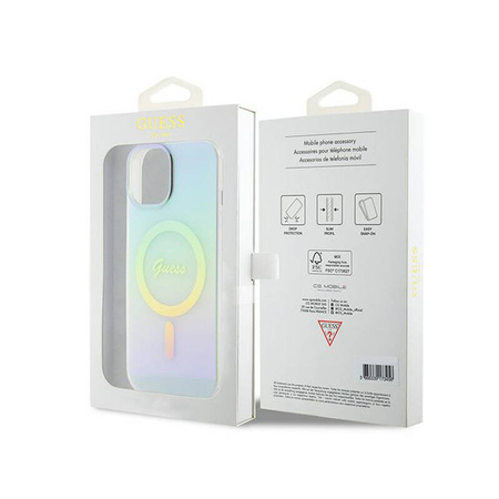 Guess IML Iridescent MagSafe - Etui iPhone 15 (turkusowy) (GUHMP15SHITSQ)