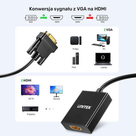 Unitek Adapter VGA na HDMI FullHD czarny 15cm (V1112ABK01)
