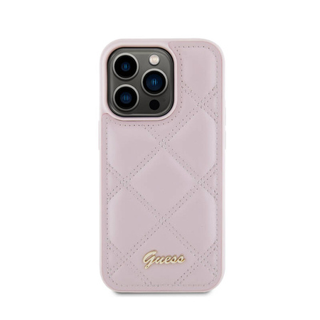 Guess Quilted Metal Logo - Etui iPhone 15 Pro Max (różowy) (GUHCP15XPSQSQSP)