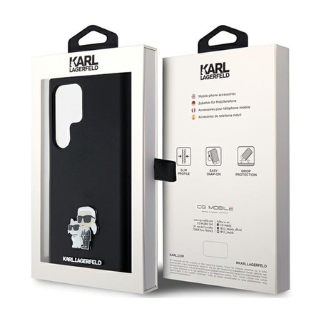 Karl Lagerfeld Silicone Karl & Choupette Metal Pin - Etui Samsung Galaxy S24 Ultra (czarny) (KLHCS24LSMHKCNPK)