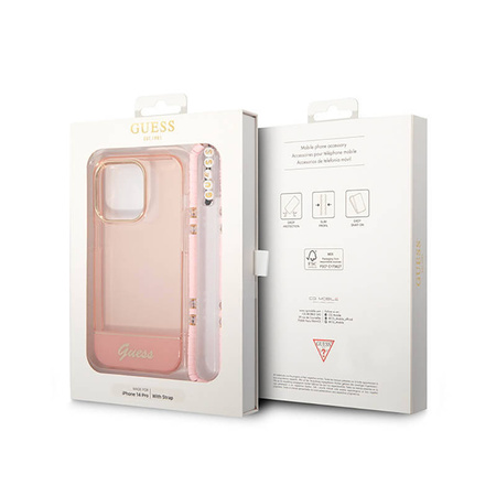 Guess Translucent Pearl Strap - Etui iPhone 14 Pro (różowy) (GUHCP14LHGCOHP)