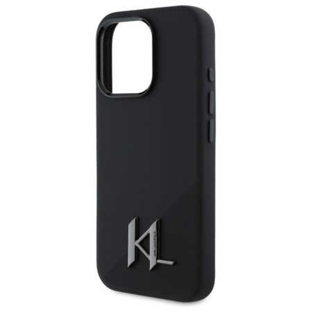 Karl Lagerfeld Silicone Shadow Metal Initial MagSafe - Etui iPhone 16 Pro (czarny) (KLHMP16LSCMKMPCK)