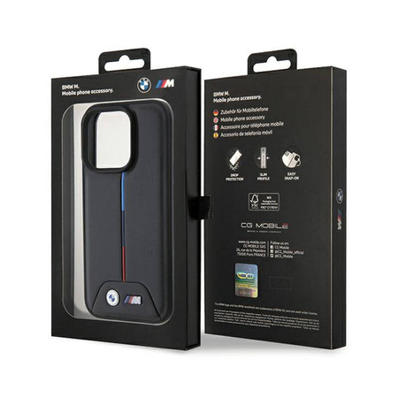 BMW Quilted Tricolor - Etui iPhone 15 Pro (czarny) (BMHCP15L22PVTK)