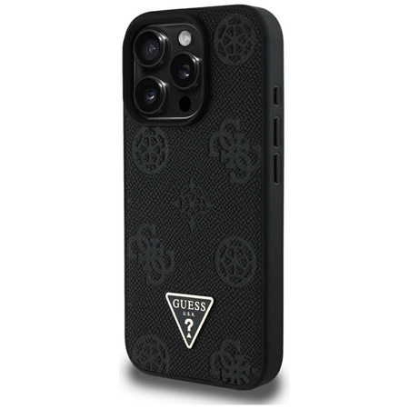 Guess Grained Hot Stamp Peony Triangle Logo MagSafe - Etui do iPhone 16 Pro Max (czarny) (GUHMP16XPGBTMK)