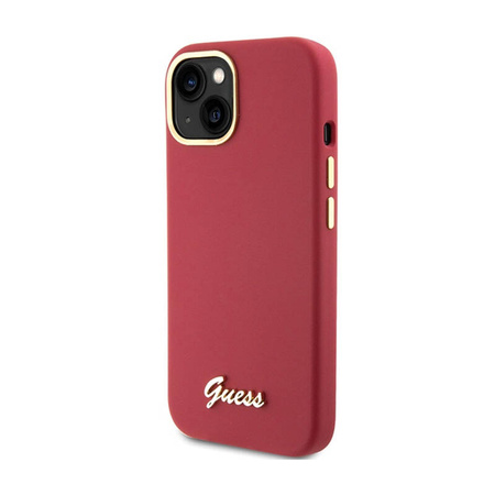Guess Silicone Script Metal Logo & Frame - Etui iPhone 15 (magenta) (GUHCP15SSMBSLM)
