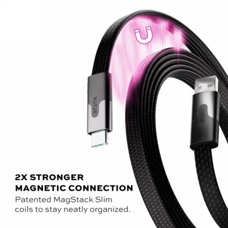 Statik MagStack Slim - kabel USB-A - USB-C 1m, w nylonowym oplocie, płaski, zwijany magnetycznie (black) (PUP-0494-3FT-AC-BLK)