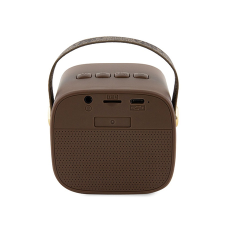 Guess Mini Bluetooth Speaker 4G Leather Script Logo with Strap - Głośnik Bluetooth V5.3 (brązowy) (GUWSB2P4SMW)