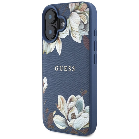 Guess Grained Printed Flower Pattern MagSafe - Etui do iPhone 16 (niebieski) (GUHMP16SPGNMPLMB)