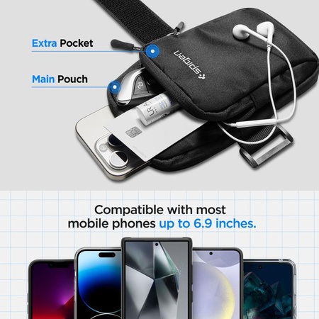 Spigen A702 Dynamic Shield Armband - Etui / Sportowa opaska na ramię na smartfon do 6.9" (Czarny) (AMP04617)