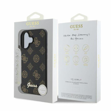 Guess Peony Script MagSafe - Etui iPhone 16 (czarny) (GUHMP16SPGPYSK)