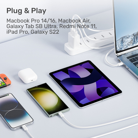 Unitek Kabel w oplocie zwijany magnetycznie USB C PD 100W różowy 1m (C14141APK01-1M)