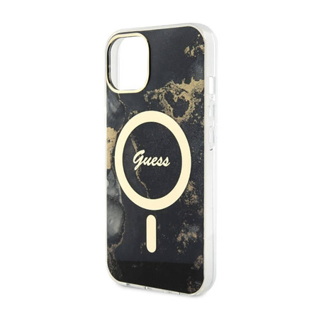 Guess Golden Marble MagSafe - Etui iPhone 14 (Czarny) (GUHMP14SHTMRSK)