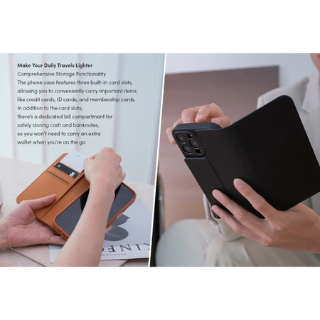 Moshi Overture MagSafe - Skórzane etui 3w1 z klapką iPhone 16 Pro Max (Charcoal Black) (99MO241212)