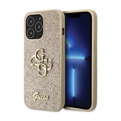 Guess Glitter Script Big 4G - Etui iPhone 13 Pro Max (złoty) (GUHCP13XHG4SGD)