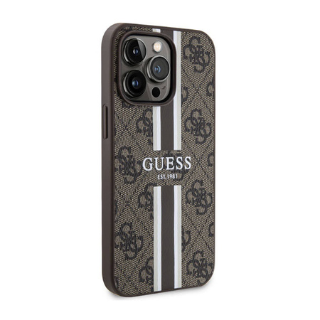 Guess 4G Printed Stripes MagSafe - Etui iPhone 13 Pro (Brązowy) (GUHMP13LP4RPSW)