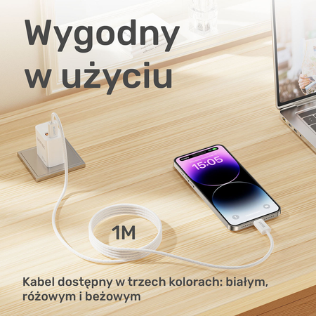 Unitek Kabel w oplocie zwijany magnetycznie USB C PD 100W różowy 1m (C14141APK01-1M)