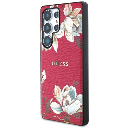 Guess Grained Printed Flower Pattern MagSafe - Etui do Samsung Galaxy S25 Ultra (fuksja) (GUHMS25LPGNMPLMF)