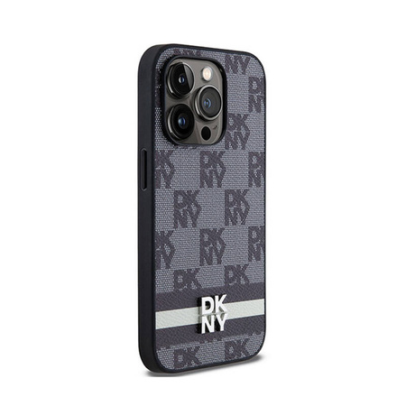 DKNY Leather Checkered Mono Pattern & Printed Stripes - Etui iPhone 14 Pro (czarny) (DKHCP14LPCPTSSK)