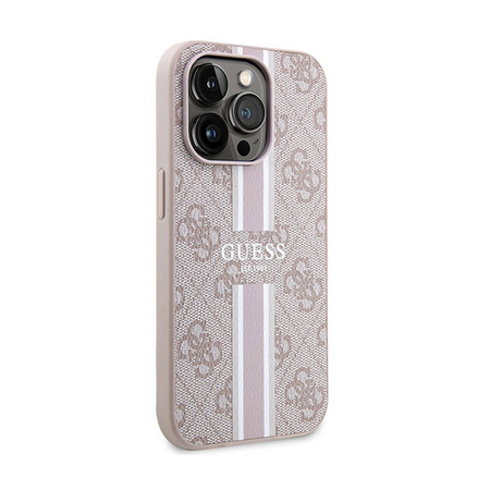 Guess 4G Printed Stripes MagSafe - Etui iPhone 15 Pro (różowy) (GUHMP15LP4RPSP)