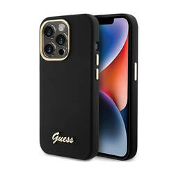 Guess Silicone Script Metal Logo & Frame - Etui iPhone 15 Pro Max (czarny) (GUHCP15XSMBSLK)