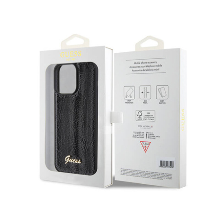 Guess Sequin Script Metal - Etui iPhone 15 Pro Max (czarny) (GUHCP15XPSFDGSK)