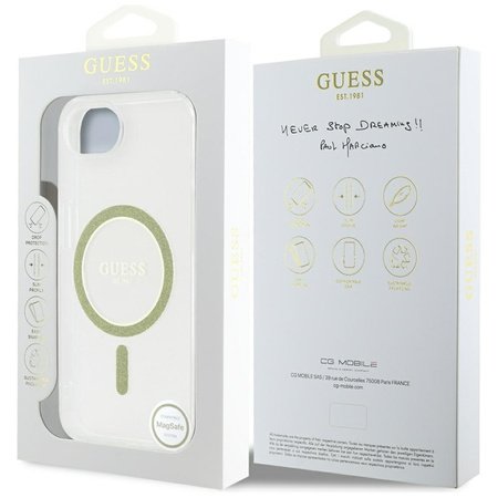 Guess IML Glitter Circle MagSafe - Etui do iPhone 16e (przezroczysty) (GUHMPSE4HFGERET)