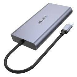 Unitek Hub USB-C 2x USB 3.1 HDMI DP RJ45 czytnikSD szary (D1056A)