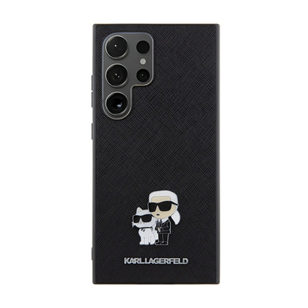 Karl Lagerfeld Saffiano Karl & Choupette Metal Pin - Etui Samsung Galaxy S24 Ultra (czarny) (KLHCS24LPSAKCMPK)