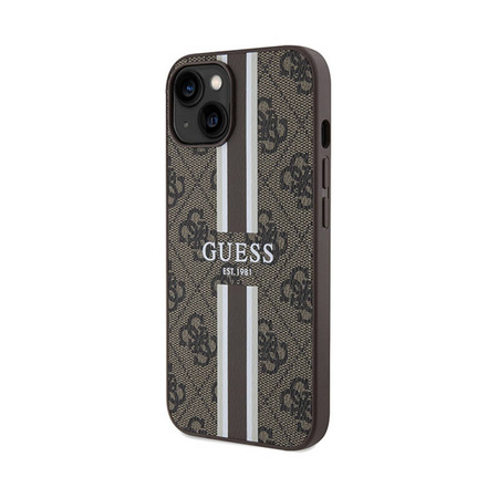 Guess 4G Printed Stripes MagSafe - Etui iPhone 15 (brązowy) (GUHMP15SP4RPSW)