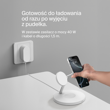 Belkin Stacja do ładowania bezprzewodowego na iPhone, Apple Watch, AirPods, Qi2 15W, biała (WIZ032KQWH)