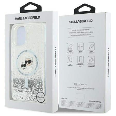 Karl Lagerfeld Liquid Glitter Karl & Choupette Head MagSafe - Etui iPhone 16 Plus (przezroczysty) (KLHMP16MLGKCSGH)