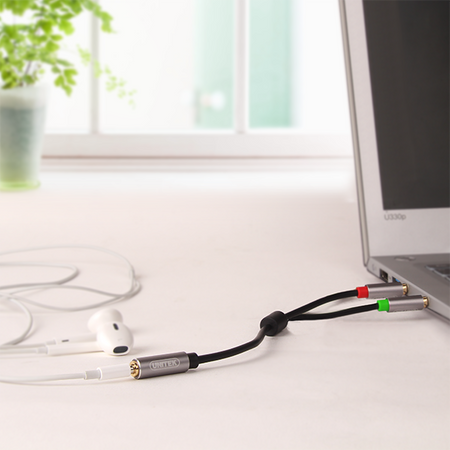 Unitek Kabel Przewód Przejściówka Adapter miniJack 3,5mm (F) - 2x 3,5mm (M) (Y-C957ABK)