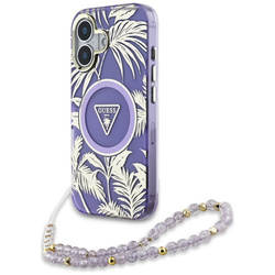 Guess Palm Trees Triangle Pearl Strap MagSafe - Etui do iPhone 16 (fioletowy) (GUHMP16SHPCTPLSU)