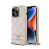 DKNY Leather Checkered Mono Pattern & Printed Stripes - Etui iPhone 14 Pro (różowy) (DKHCP14LPCPTSSP)